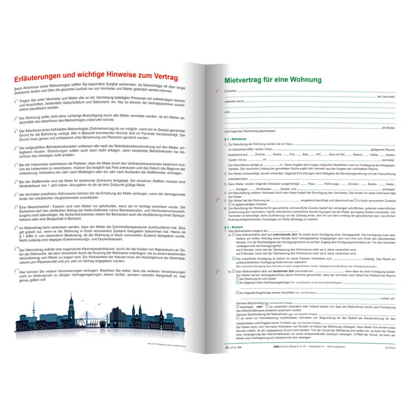 RNK Verlag rental contract form 526, white, Hamburg housing version, A4, 6 sheets