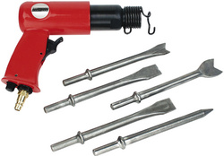 BRÜDER MANNESMANN pneumatische beitelhamer, 5 beitels, 6-7 bar, rood/zwart