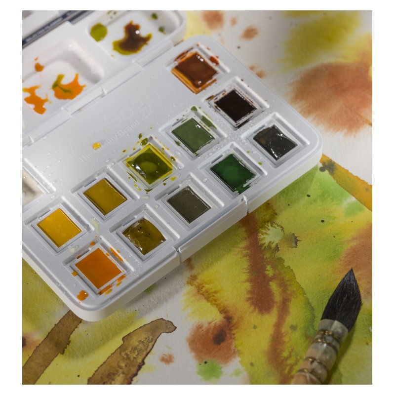 Peinture aquarelle Royal Talens Van Gogh, 12 teintes naturelles, boîte avec pinceau