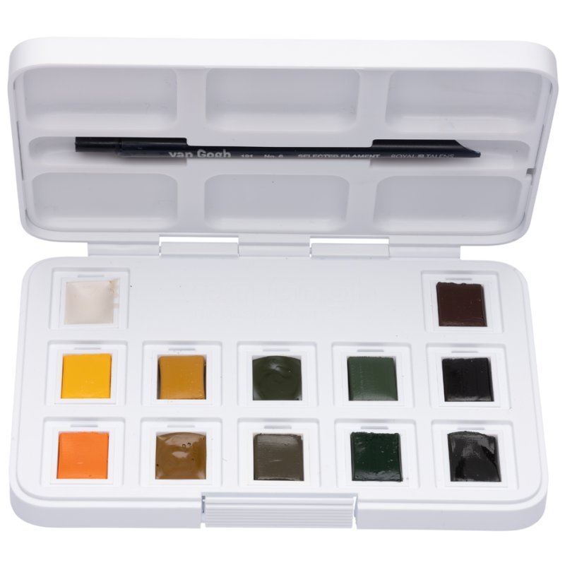 Peinture aquarelle Royal Talens Van Gogh, 12 teintes naturelles, boîte avec pinceau