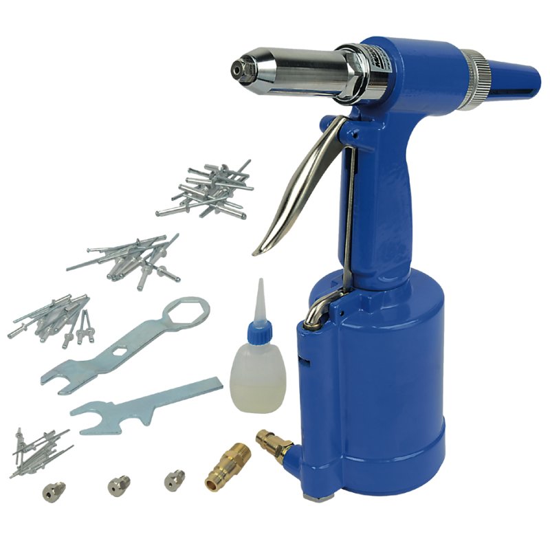 BRÜDER MANNESMANN compressed air riveting gun set, 2.4-4.8 mm, 6-8 bar, plastic case