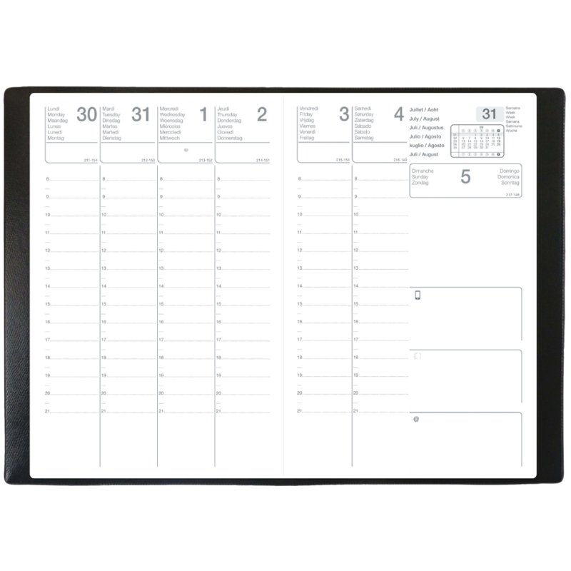 QUO VADIS agenda Saturne, noir, 1 semaine par 2 pages, 210 x 297 mm