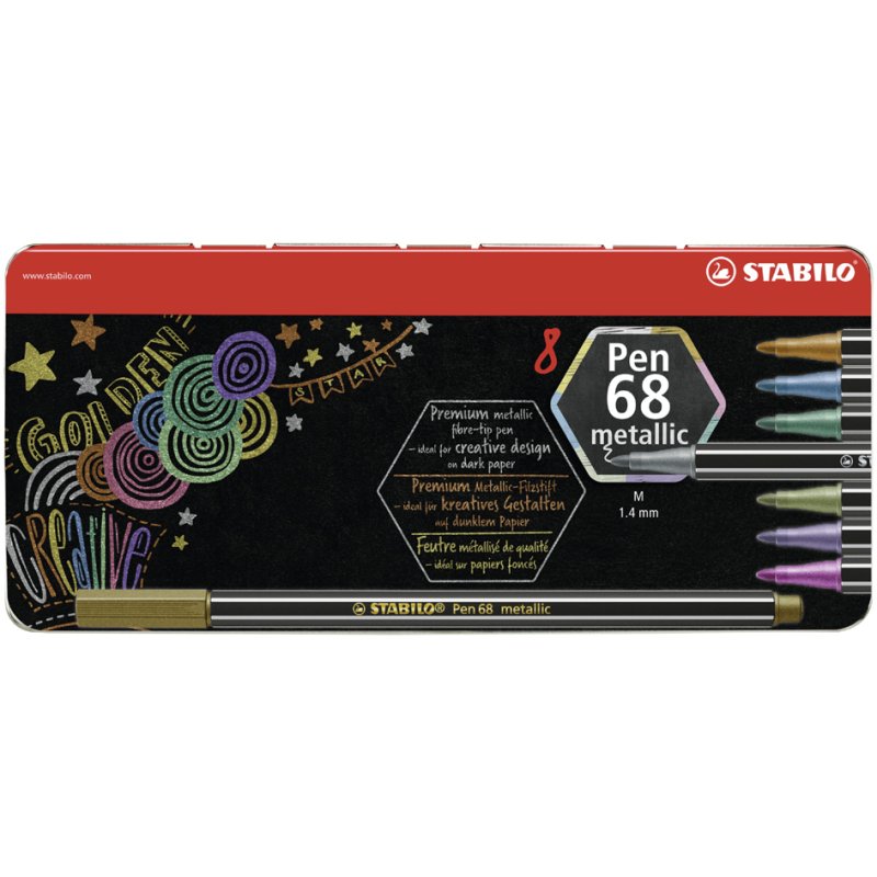STABILO felt-tip pen Pen 68 metallic, 8 pieces, metal case