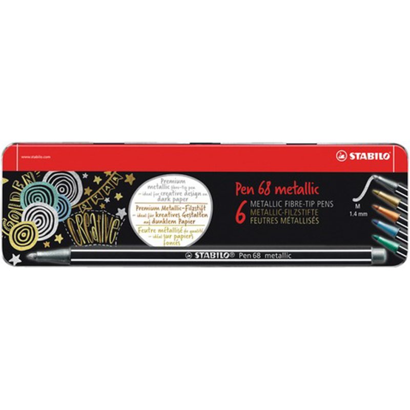 STABILO felt-tip pen Pen 68 metallic, 8 pieces, metal case