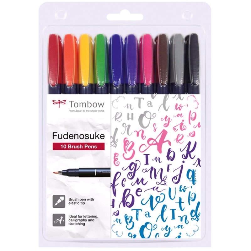 TOMBOW kalligrafiestiften Fudenosuke, hardheidsgraad 1, kleurenmix, 10 stuks
