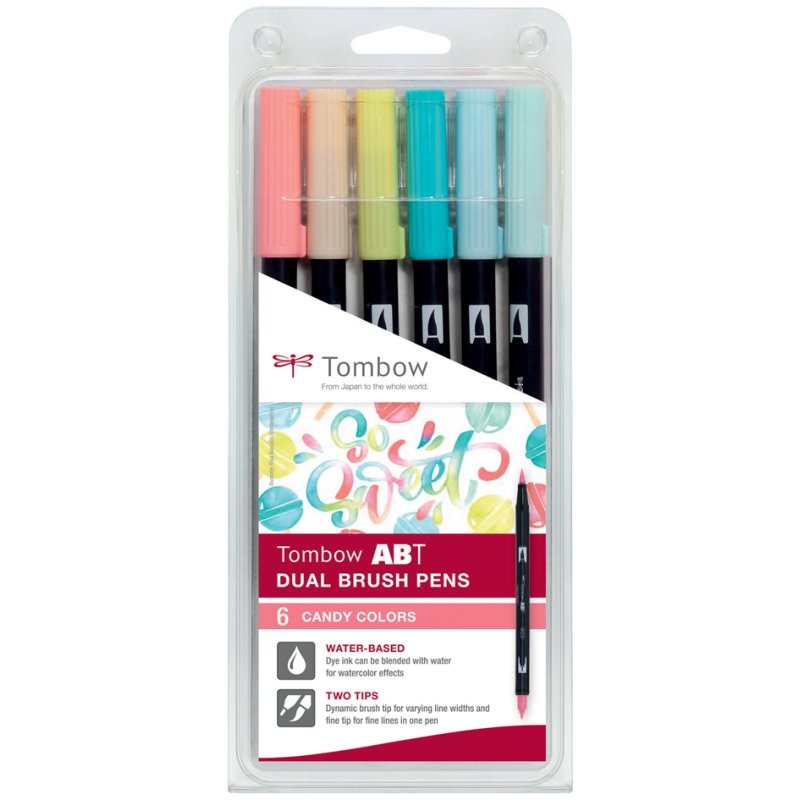 TOMBOW Dual Brush Pen stiften, candy kleuren, 6 stuks