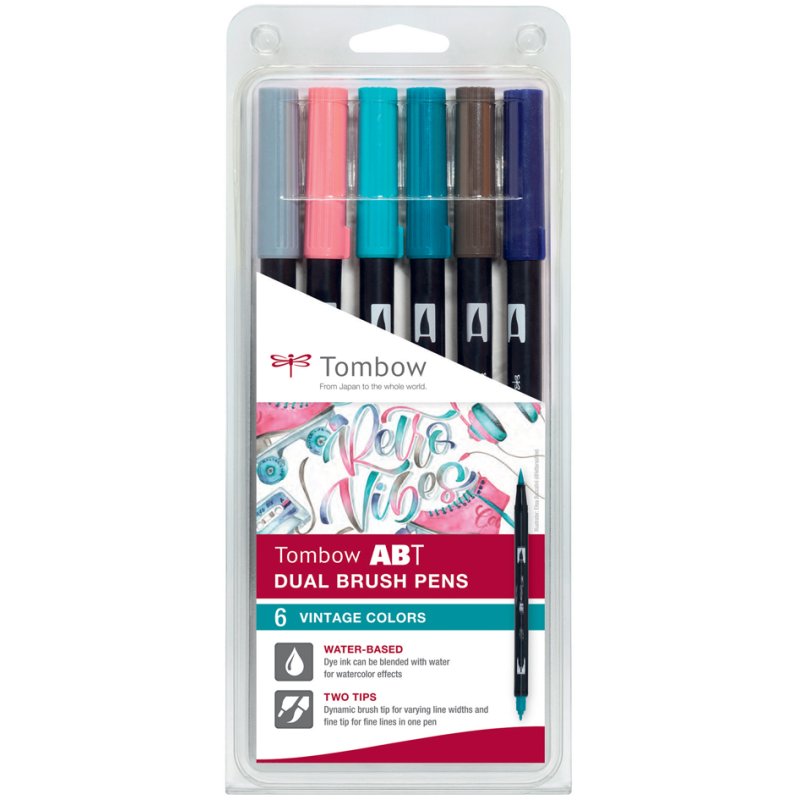 TOMBOW Dual Brush Pen stiften set, vintage kleuren, 6 stuks