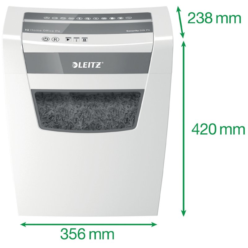 LEITZ papierversnipperaar IQ Home Office, partikelsnit 4×28 mm, wit/zilver, 10 vel
