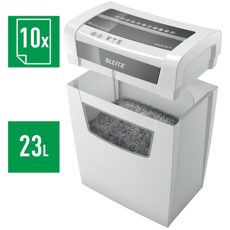 LEITZ papierversnipperaar IQ Home Office, partikelsnit 4×28 mm, wit/zilver, 10 vel