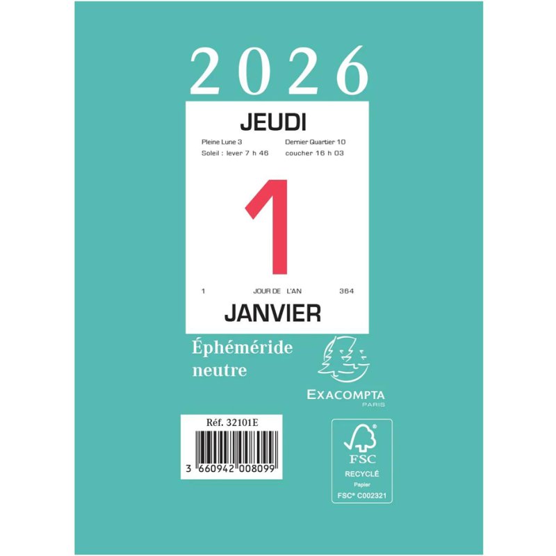 EXACOMPTA scheurkalender wandmontage, 98×134 mm, neutraal, 2026