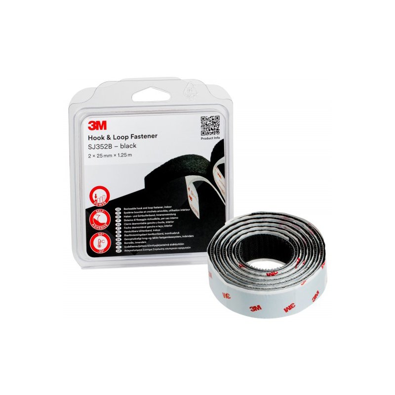 3M klittenband SJ352B, 25 mm × 1,25 m, zwart