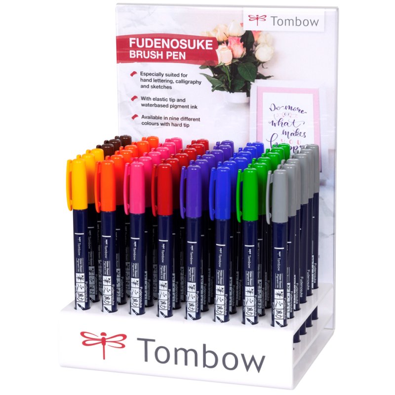 TOMBOW kalligrafiestift Fudenosuke, flexibele penseelpunt, 8 kleuren gesorteerd, 48 stuks