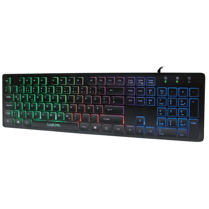 LogiLink backlit keyboard, wired, black, German layout