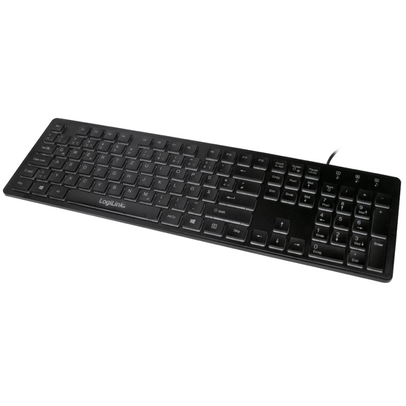 LogiLink backlit keyboard, wired, black, German layout