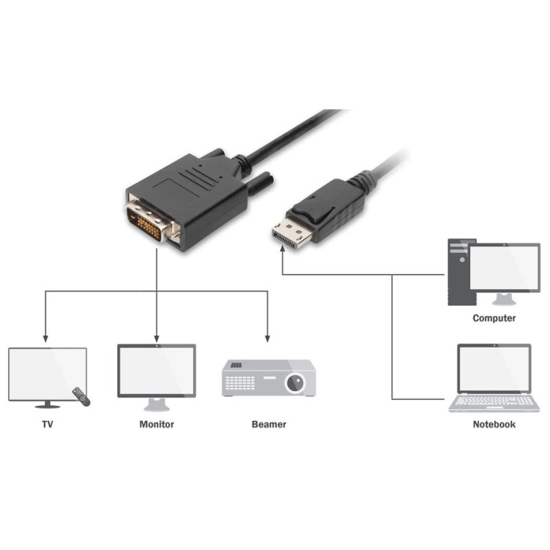 DIGITUS câble adaptateur DisplayPort vers DVI-D, 2,0 mètre, noir