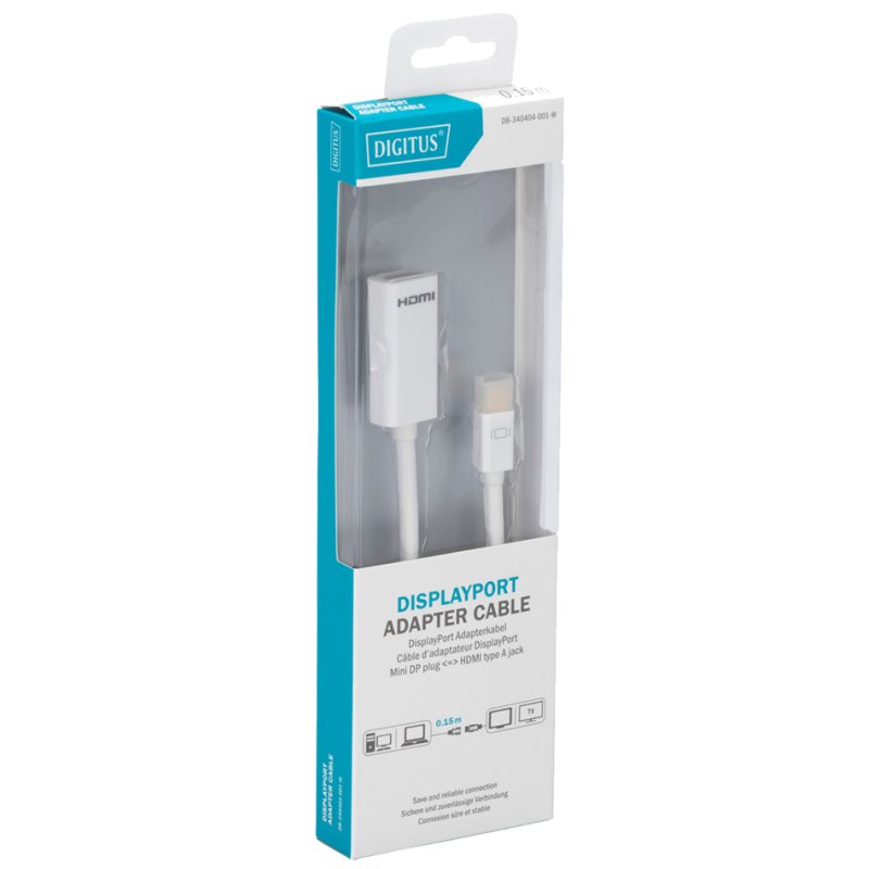 DIGITUS câble adaptateur Mini DisplayPort vers HDMI Type A, blanc, 0,15 m