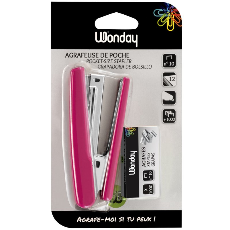 Wonday agrafeuse, capacité 12 feuilles, assortiment coloré, incl. 1000 agrafes