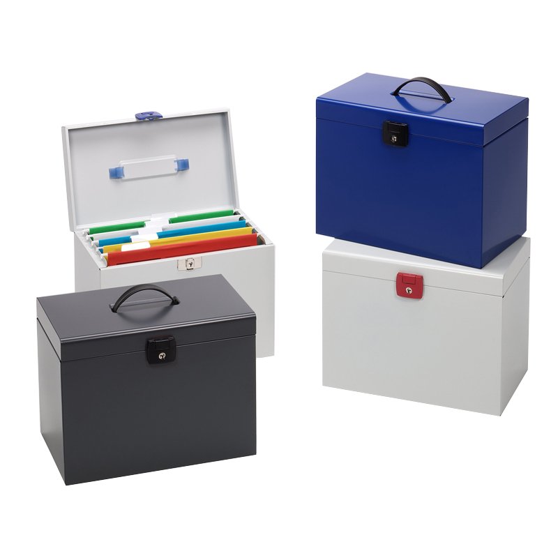 Esselte hanging file box, metal, carry handle, 5 compartments, assorted colours