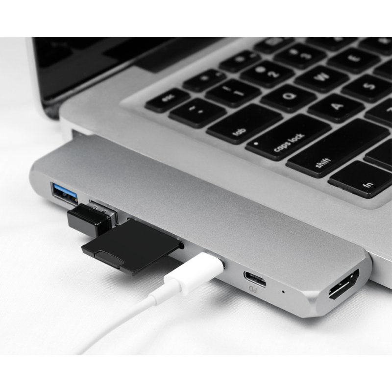 LogiLink Concentrateur USB-C 7-en-1, gris, aluminium