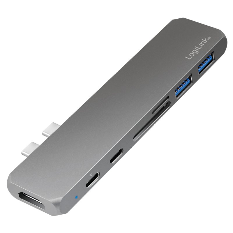 LogiLink Concentrateur USB-C 7-en-1, gris, aluminium