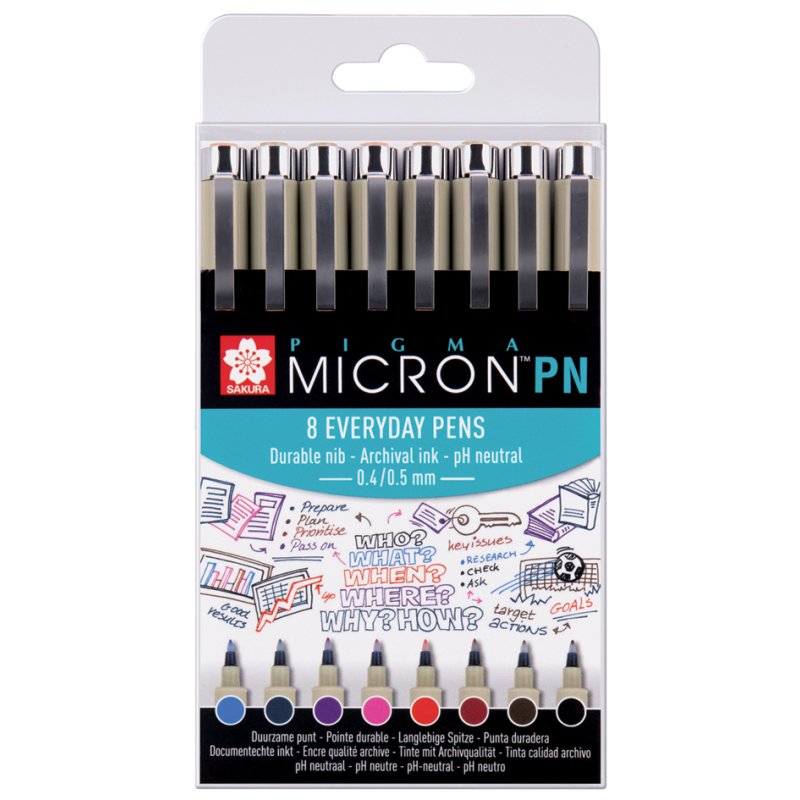 SAKURA Pigma Micron ensemble de fineliner, permanent, 0,5 mm, 8 pièces