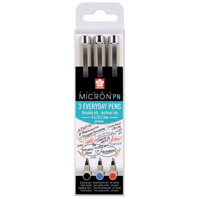 SAKURA fineliner Pigma Micron set, 0,5 mm, bleu/rouge/noir, 3 pièces