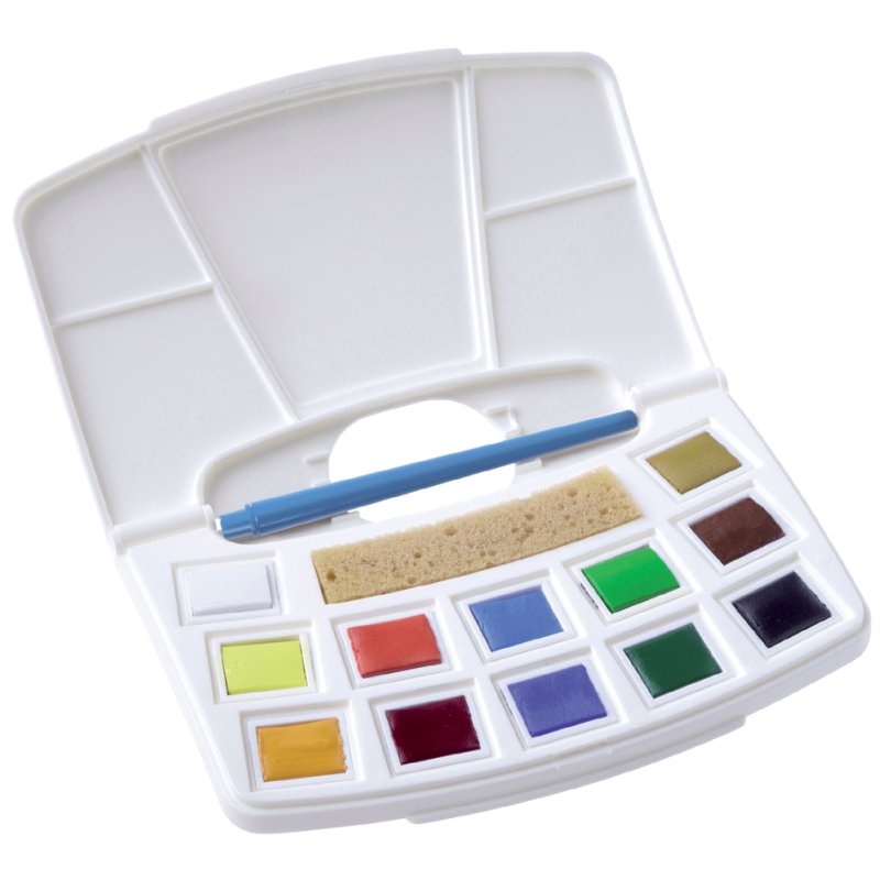 Royal Talens watercolour travel box, 12 colours, half pans, plastic box