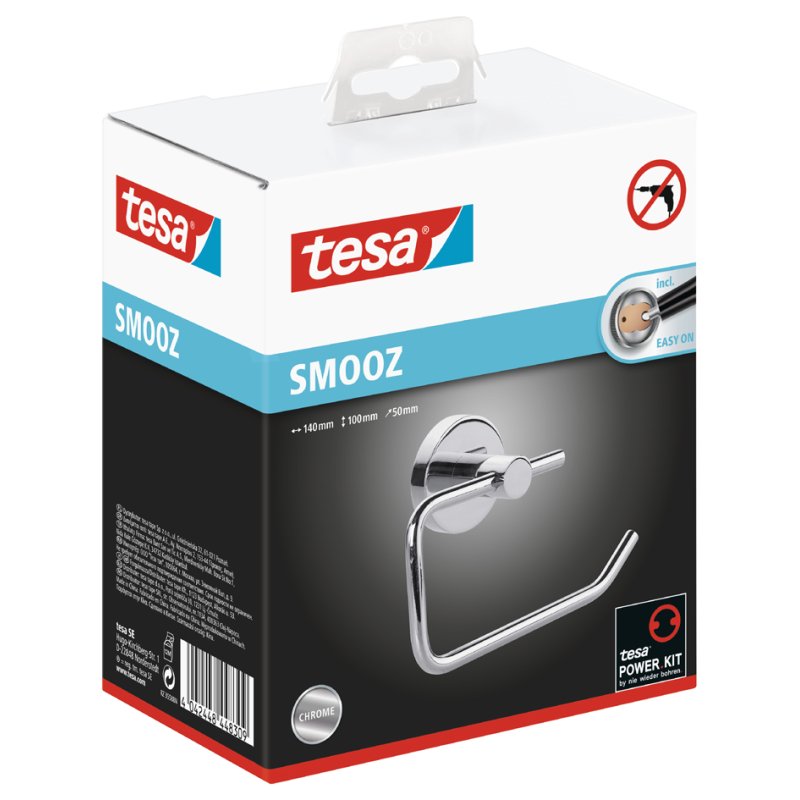 tesa toiletrolhouder SMOOZ, verchroomd, plakstrip, herbruikbaar