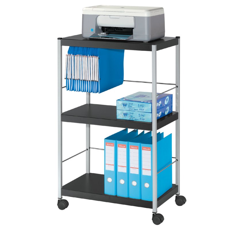 PAPERFLOW chariot de rangement multifonctionnel M, 3 niveaux, noir/argent