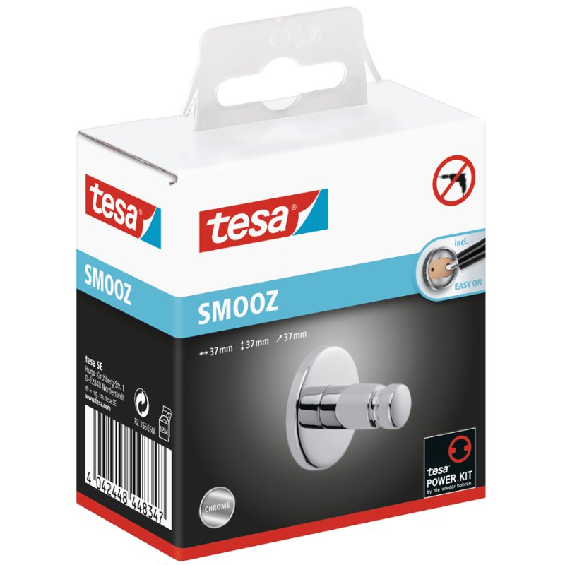 tesa handoekhaak Smooz, chroom, herbruikbaar, 37×37×37 mm