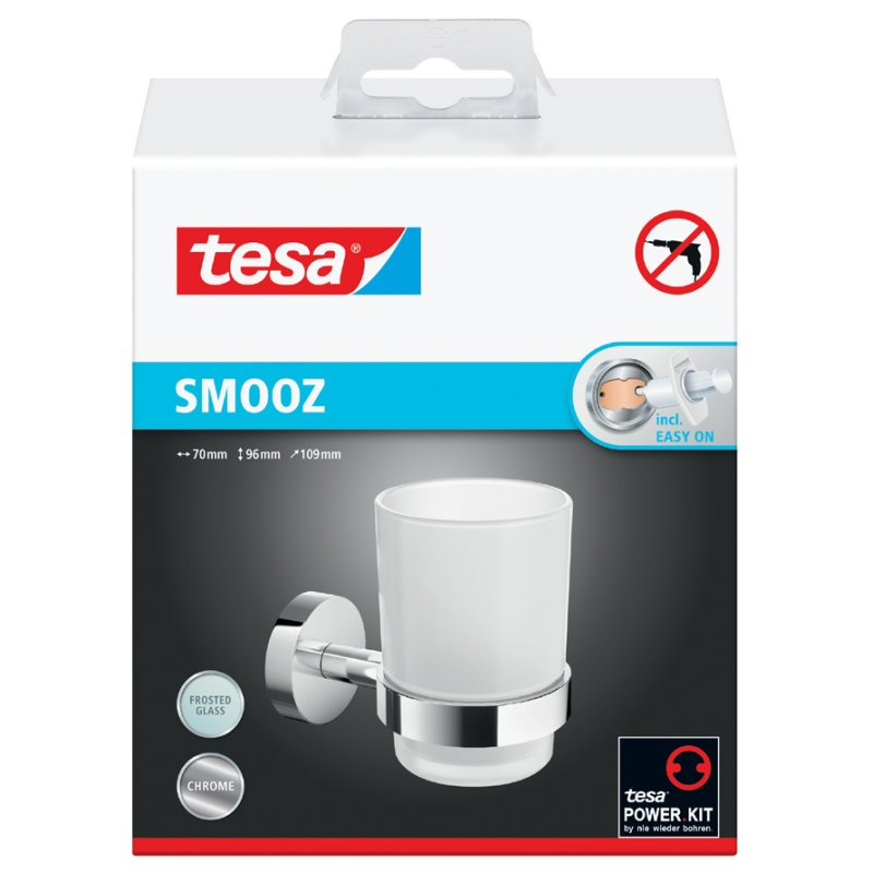 tesa SMOOZ porte-gobelet brosse à dents, adhésif, verre satiné inoxydable