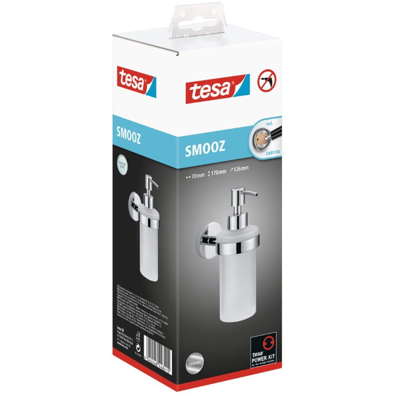 tesa distributeur de savon liquide SMOOZ, design verre satiné, 200 ml, réutilisable