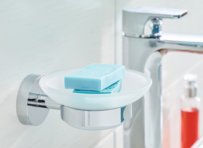 tesa zeepdispenser SMOOZ, gesatineerd glas, herbruikbaar, 110×130×52 mm