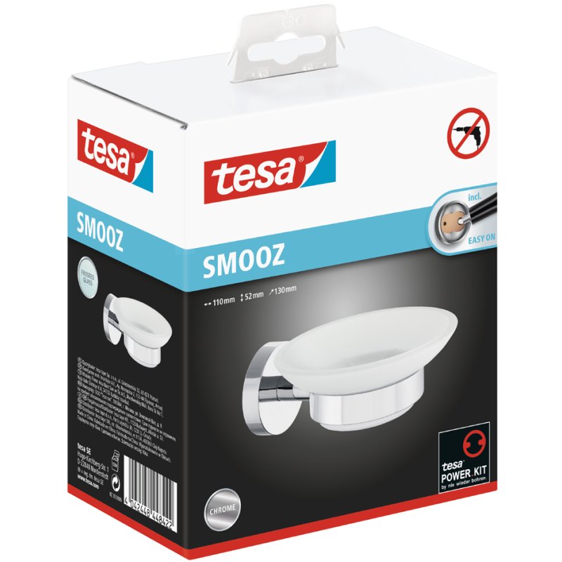 tesa distributeur de savon SMOOZ, verre satiné, réutilisable, 110×130×52 mm