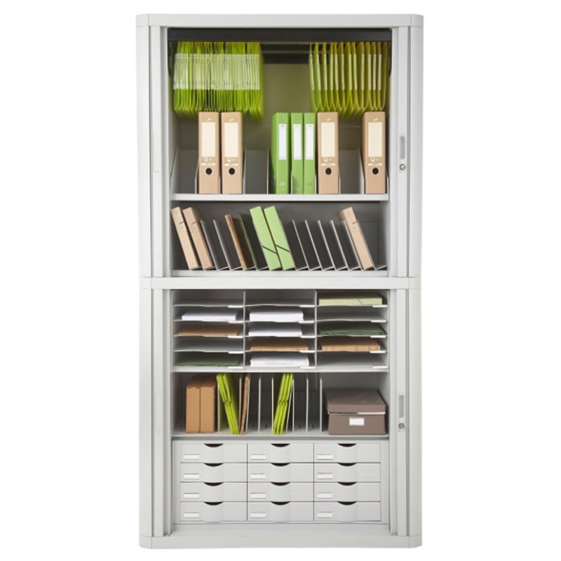 PAPERFLOW roldeurkast easyOffice, wit/antraciet, 1100×415×1040 mm, 2 legborden
