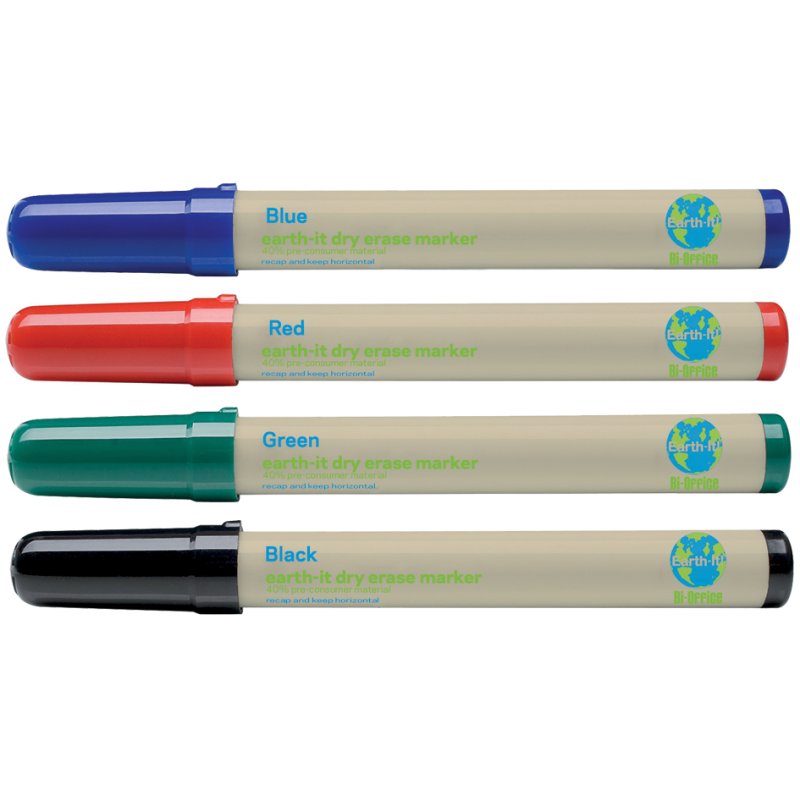 Bi-Office Earth gerecyclede whiteboardmarkers, gesorteerd, ronde punt 2-3 mm, 4 stuks