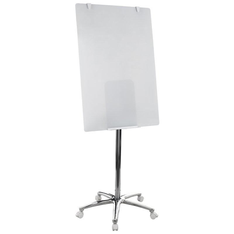 Bi-Office glasflipchart mobiel, zilver, chromen frame, 4 mm gehard glas, 5 vergrendelbare rollen