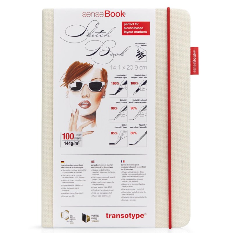 transotype schetsboek SenseBook, A5, crèmekleurig linnen, rode elastiek