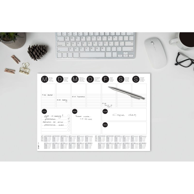 Sigel Sous-main A3, noir/blanc, 30 feuilles, calendrier 2 ans