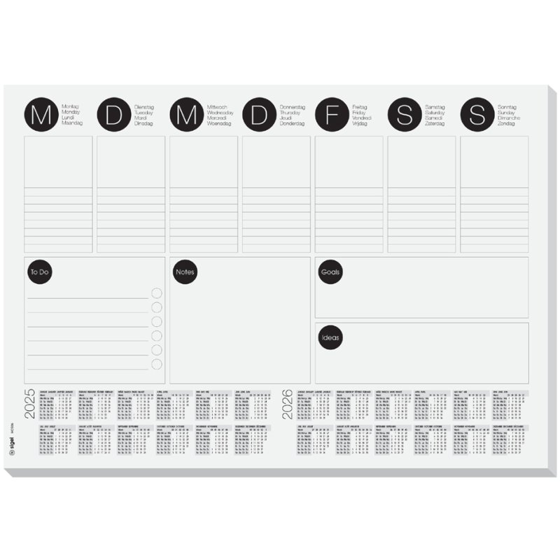 Sigel Sous-main A3, noir/blanc, 30 feuilles, calendrier 2 ans