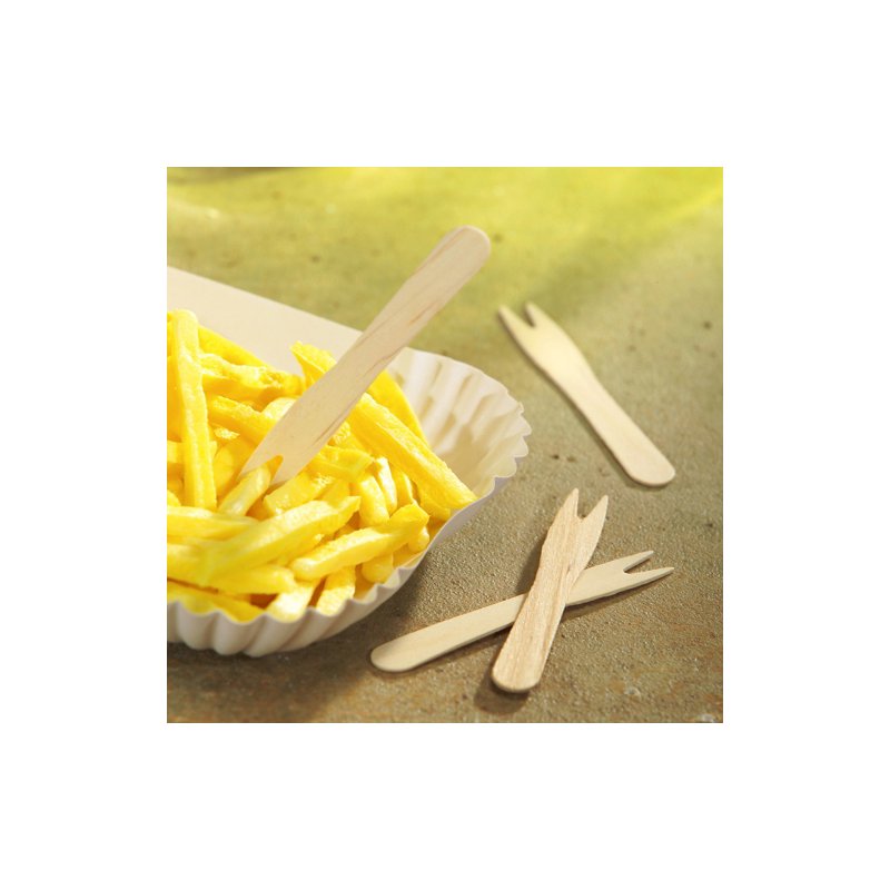 PAPSTAR Fourchettes à frites bois de bouleau pur, 121 mm, biodégradable, 500 pièces