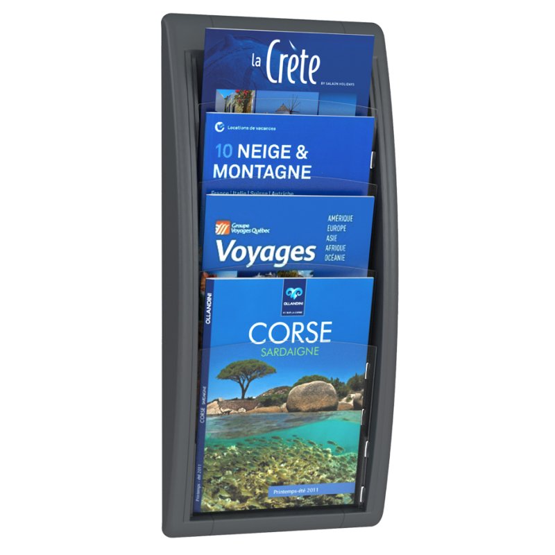 PAPERFLOW porte-brochures mural Quick fit, 4 compartiments, coloris aluminium, 290×95×650 mm