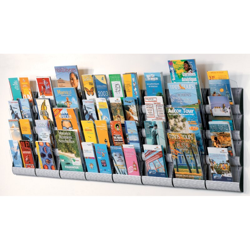 PAPERFLOW wandbrochurehouder Integral, DIN lang, aluminium kleur, 4 vakken