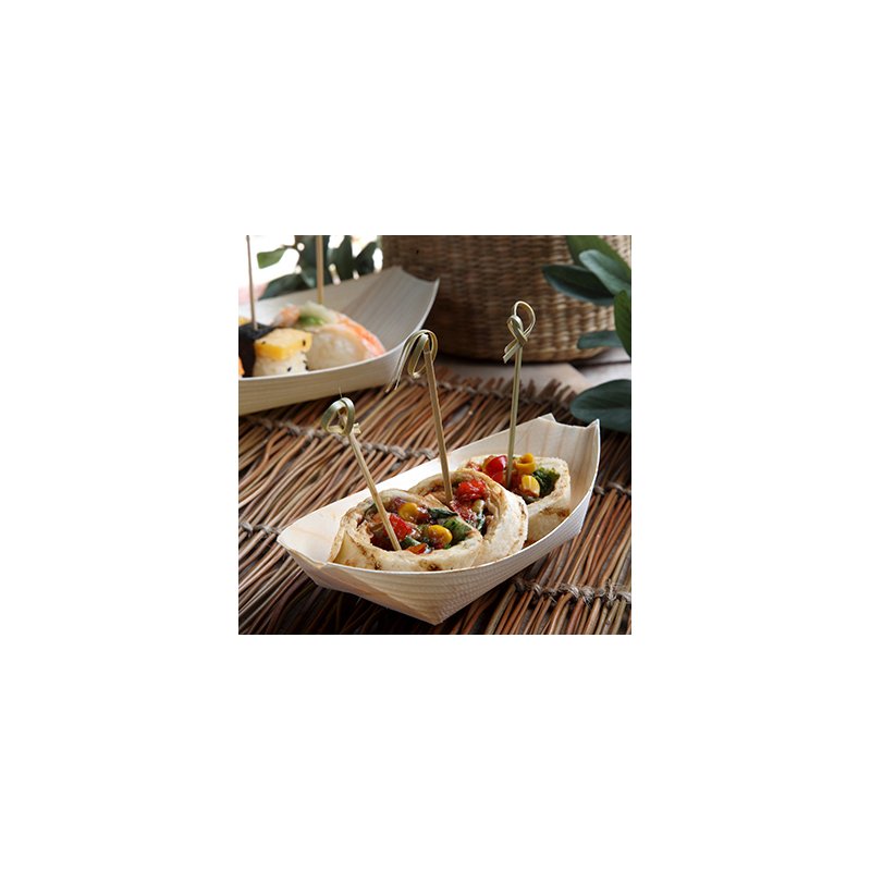 PAPSTAR barquettes amuse-bouche bois de sapin, 110 × 65 mm, 50 pièces