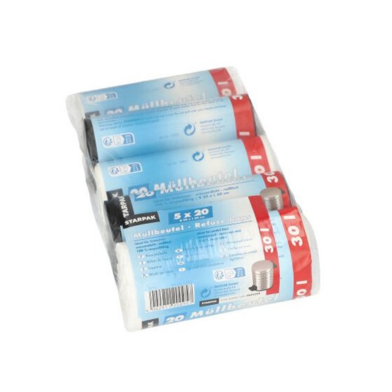 STARPAK sacs poubelle HDPE, 60 litres, blanc, 100 pièces