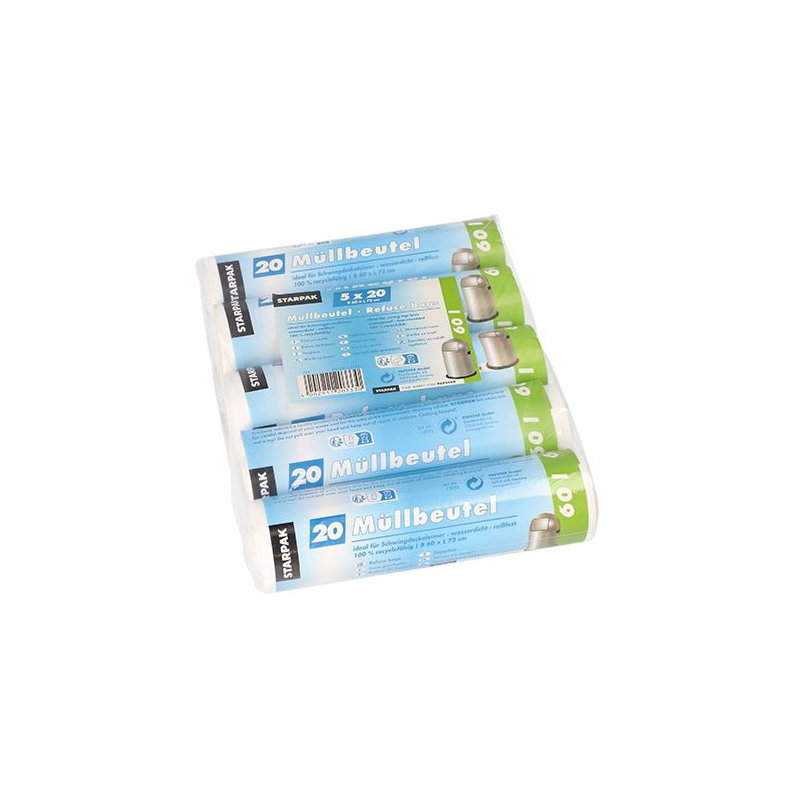 STARPAK sacs poubelle HDPE, 60 litres, blanc, 100 pièces