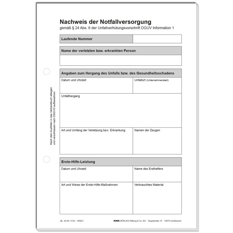 RNK Verlag pad Nachweis der Notfallversorgung, green, A5, 50 sheets, 80 g/m²