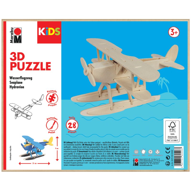 Marabu KiDS 3D puzzel watervliegtuig, 28 stuks, sperrenhout, 210×90 mm