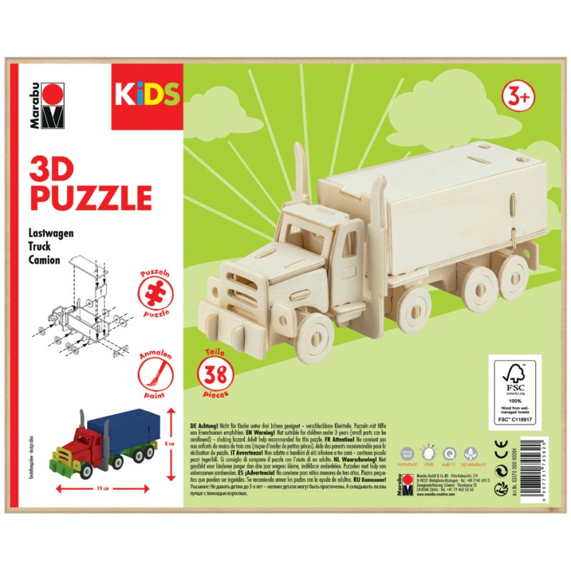 Marabu KiDS 3D puzzel Vrachtwagen, hout, 38 stuks, 190×80 mm