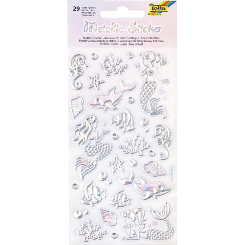 folia metalen stickers zeemeermin, reliëf PVC, 95×175 mm, 29 stuks
